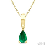 5X3 MM Pear Shape Emerald Precious Solitaire Pendant With Chain in 14K Yellow Gold