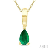 5X3 MM Pear Shape Emerald Precious Solitaire Pendant With Chain in 14K Yellow Gold
