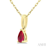5X3 MM Pear Shape Ruby Precious Solitaire Pendant With Chain in 14K Yellow Gold