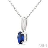 5X3 MM Oval Shape Sapphire Precious Solitaire Pendant With Chain in 14K White Gold