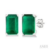 5X3 MM Octagon Shape Emerald Precious Stud Earrings in 14K White Gold