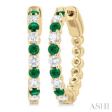 2.4 MM Round Cut Emerald and 5/8 Ctw Round Cut Diamond Precious Hoop Earring in 14K Yellow Gold