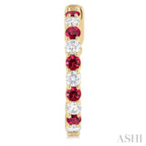 2.4 MM Round Cut Ruby and 5/8 Ctw Round Cut Diamond Precious Hoop Earring in 14K Yellow Gold