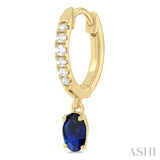 5x3 MM Oval Cut Sapphire and 1/8 Ctw Petite Round Cut Diamond Precious Fashion Huggies in 10K Yellow Gold