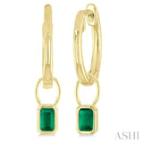 5x3 MM Bezel Set Emerald Precious Fashion Huggie Earrings in 14K Yellow Gold