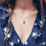 6x4 MM Bezel Set Pear Cut Sapphire Precious Fashion Pendant With Paperclip Chain in 14K White Gold