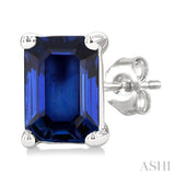 4X3 MM Octagon Shape Sapphire Precious Stud Earrings in 14K White Gold