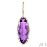 20x8 MM Oval Cut Amethyst and 1/2 Ctw Round Cut Diamond Halo Semi-Precious Earrings in 14K Yellow Gold