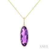 26x10 MM Oval Cut Amethyst and 1/3 Ctw Round Cut Diamond Semi-Precious Pendant With Chain in 14K Yellow Gold