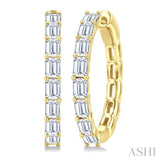 1 7/8 Ctw North-South Emerald Cut Diamond Fashion Hoop Earrings in 14K Yellow Gold