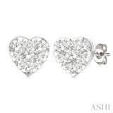 1/6 Ctw Lovebright Petite Heart Shape Round Cut Diamond Fashion Stud Earrings in 10K Yellow and White Gold