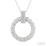 1/4 Ctw Bold Basket Weave Circle Round Cut Diamond Fashion Pendant With Chain in 14K White Gold