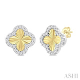 1/5 Ctw Fluted Texture 4-Leaf Clover Round Cut Diamond Pirouette Fashion Stud Earrings in 14K Yellow and White Gold