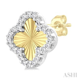 1/5 Ctw Fluted Texture 4-Leaf Clover Round Cut Diamond Pirouette Fashion Stud Earrings in 14K Yellow and White Gold