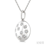 1/10 Ctw Bold Star Engraved Puffed Round Single Cut Diamond Pendant With Chain in Sterling Silver